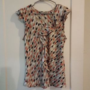 Signature by Larry Levine Pink Dot Ruffle Blouse